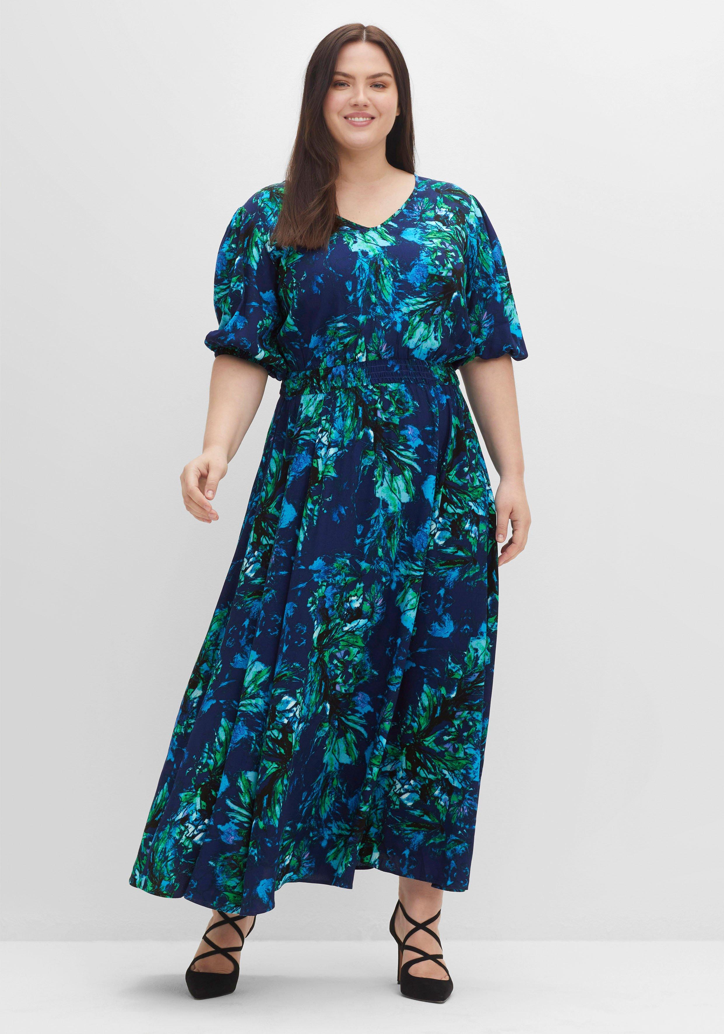 Maxikleid mit Blumendruck und Ballonärmeln