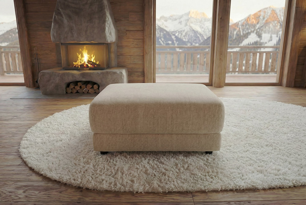 Moderner Hocker LOFT 75cm champagner beige Chenille Nosagfederung Taschenfederkern