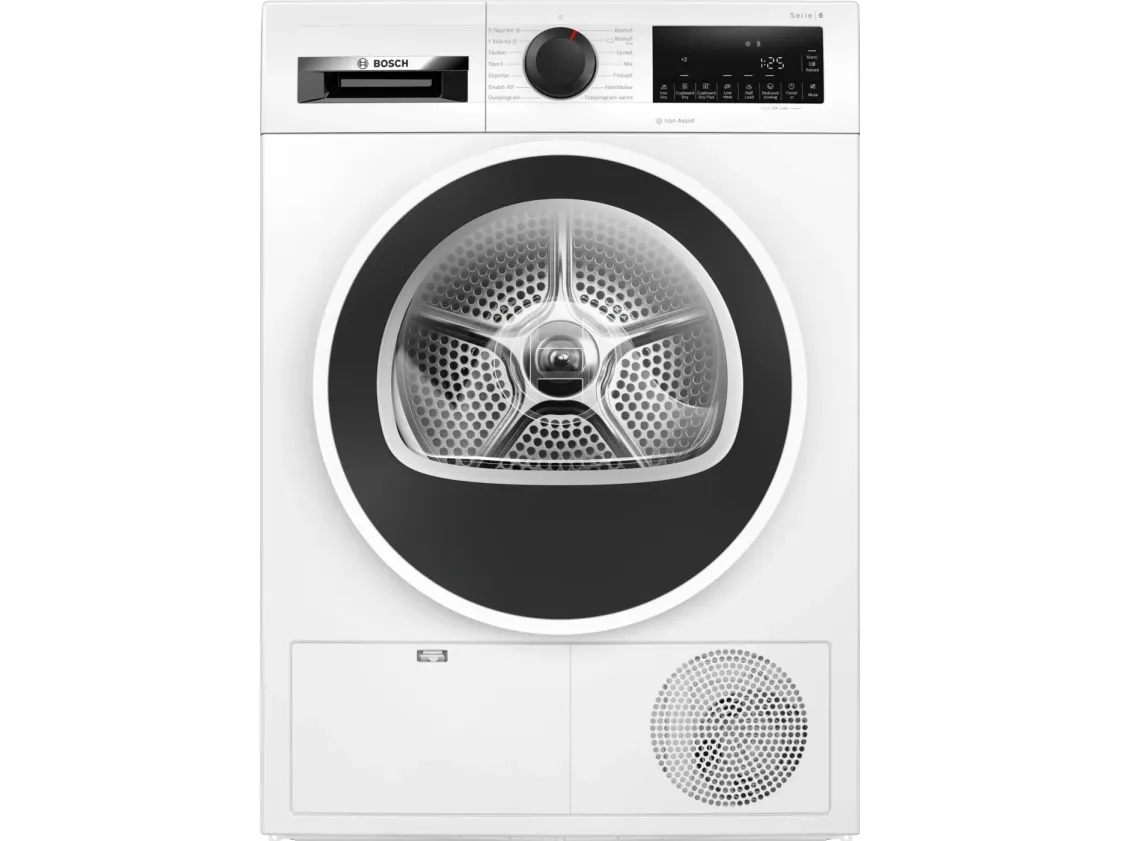 Bosch Serie 6 WQG242AISN, Fritstående, Front-læsning, Varmepumpe, Hvid, Knapper, Dreje, Højre