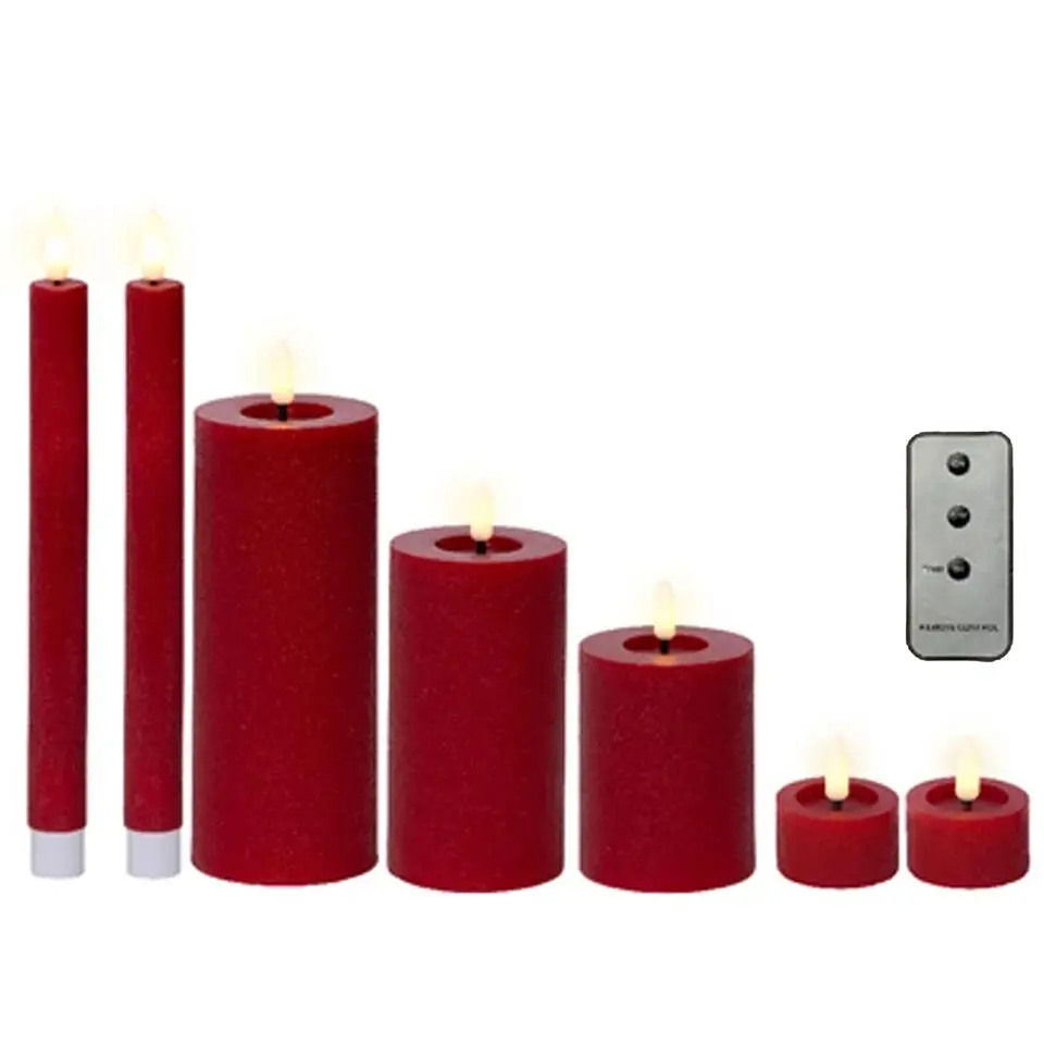 Lumineo LED kaarsen set - 7-delig - rood - met afstandsbediening