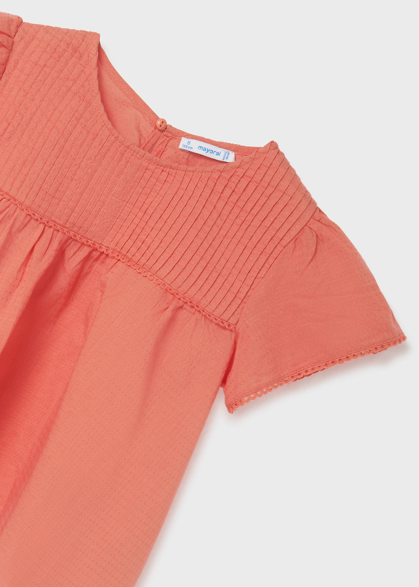 Blusa de manga curta com cordões de algodão para meninas