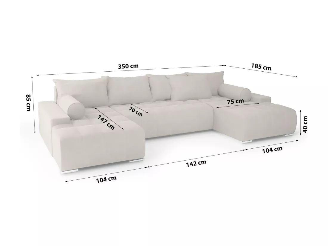 CANAPÉ PANORAMIQUE Deia U Tissu Velours, Beige
