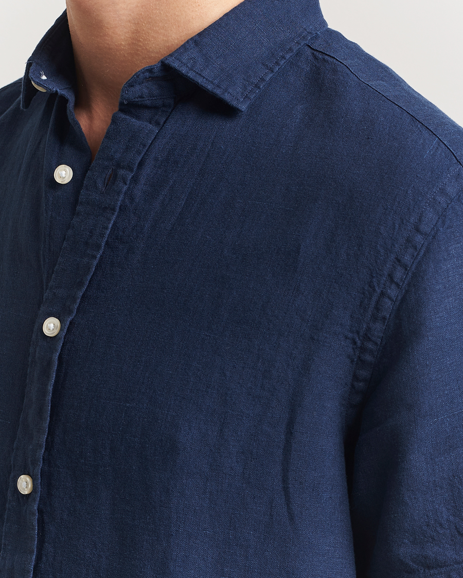 Charles Tyrwhitt Pure Linen Short Sleeve Slim Fit Shirt Navy