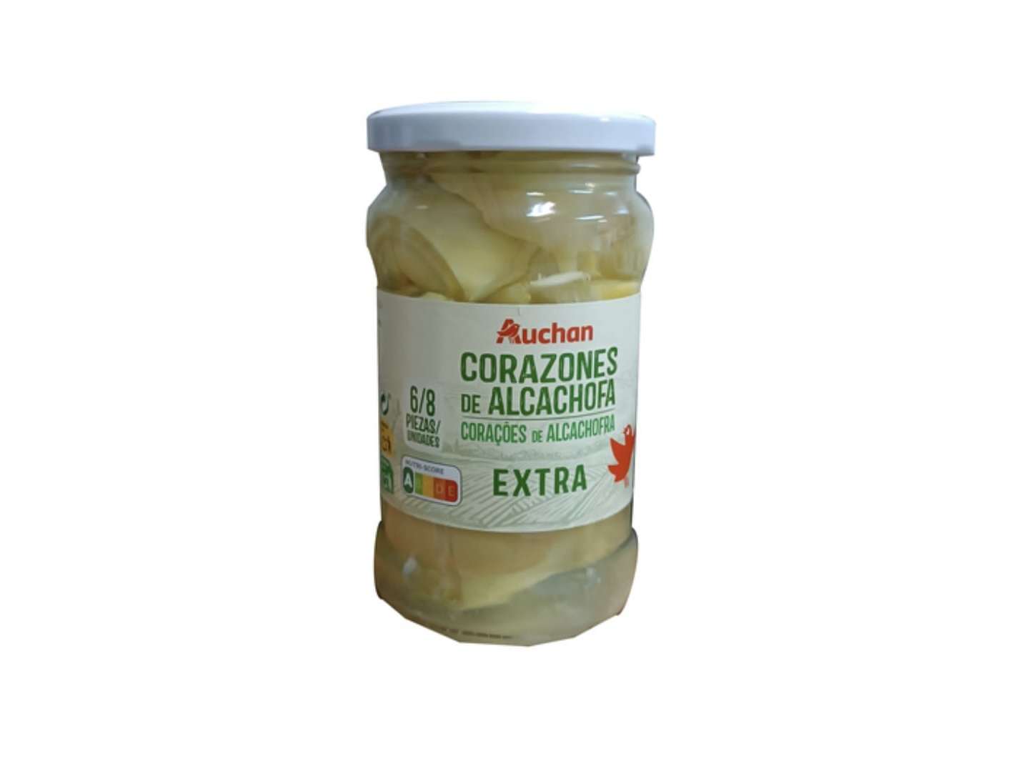 CORAÇÕES DE ALCACHOFRAS AUCHAN 6/8 UN EM FRASCO 280(165)G