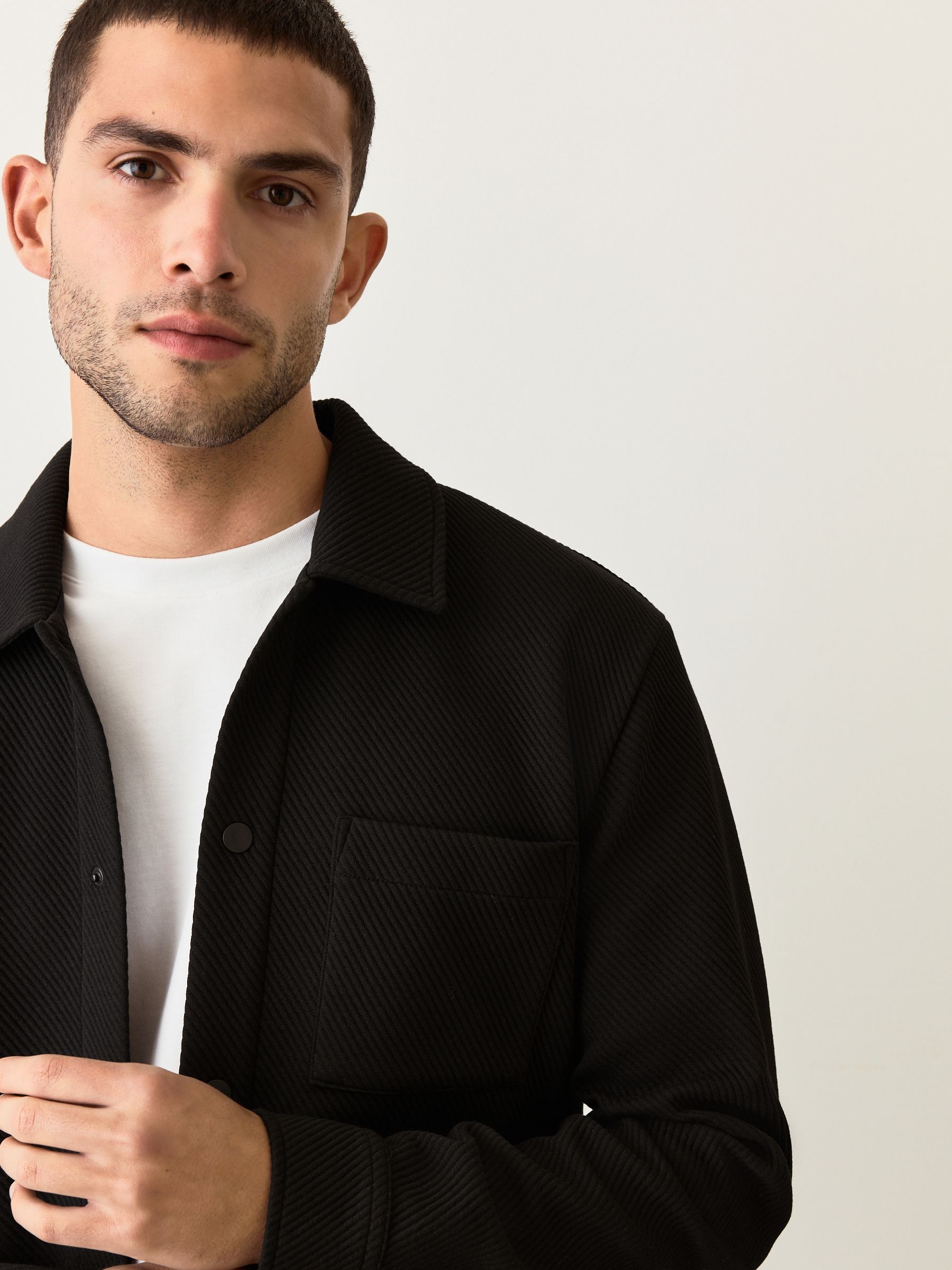 Zwart - Diagonaal structuur Jersey Overshirt