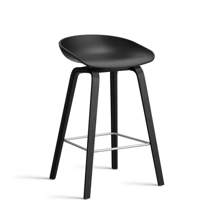 HAY - About A Stool AAS 32 H 75 cm, Eiche schwarz lackiert / Edelstahl / black 2.0 (Kunststoffgleiter)