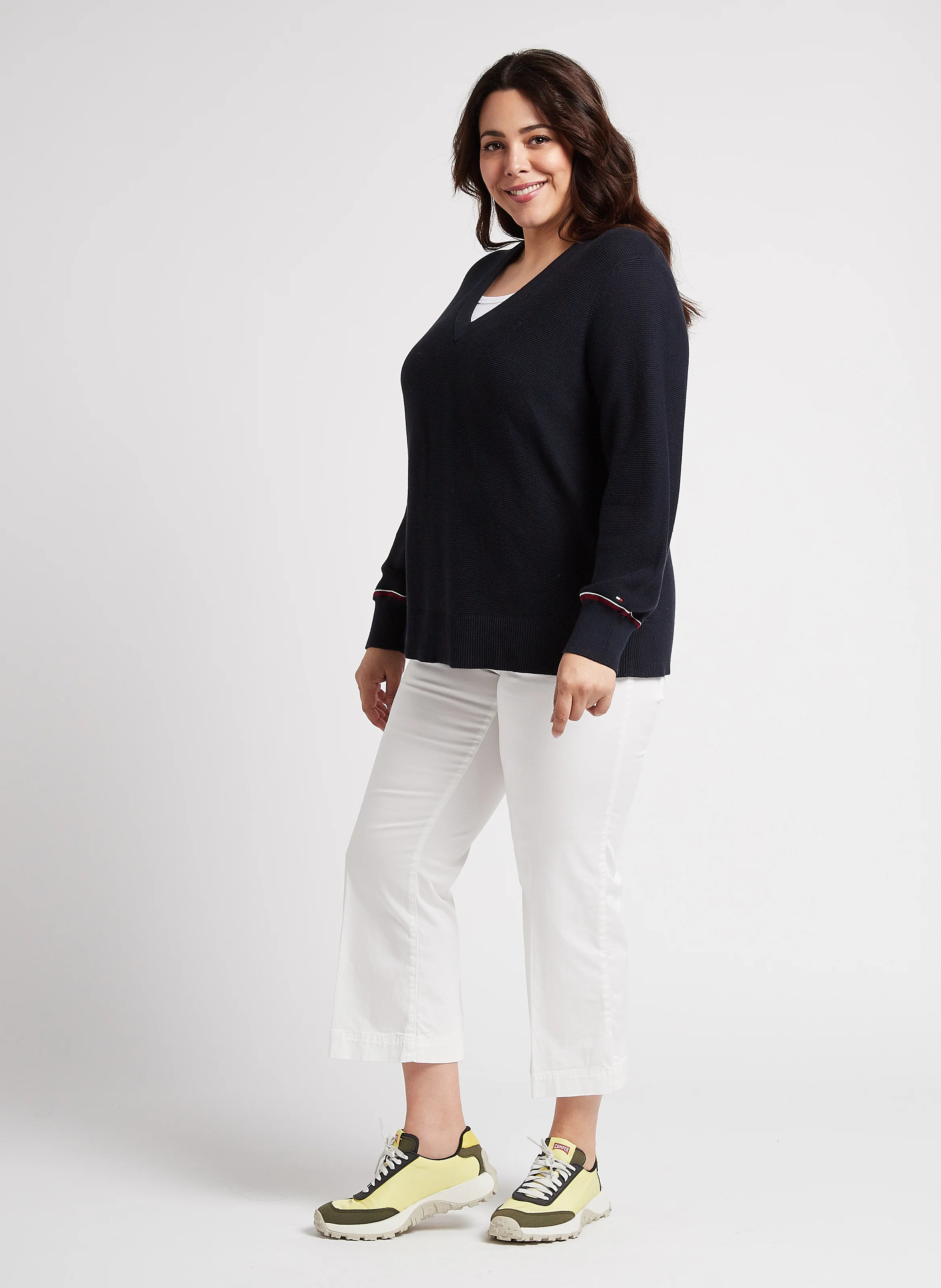 Pull col V en coton organique | Bleu