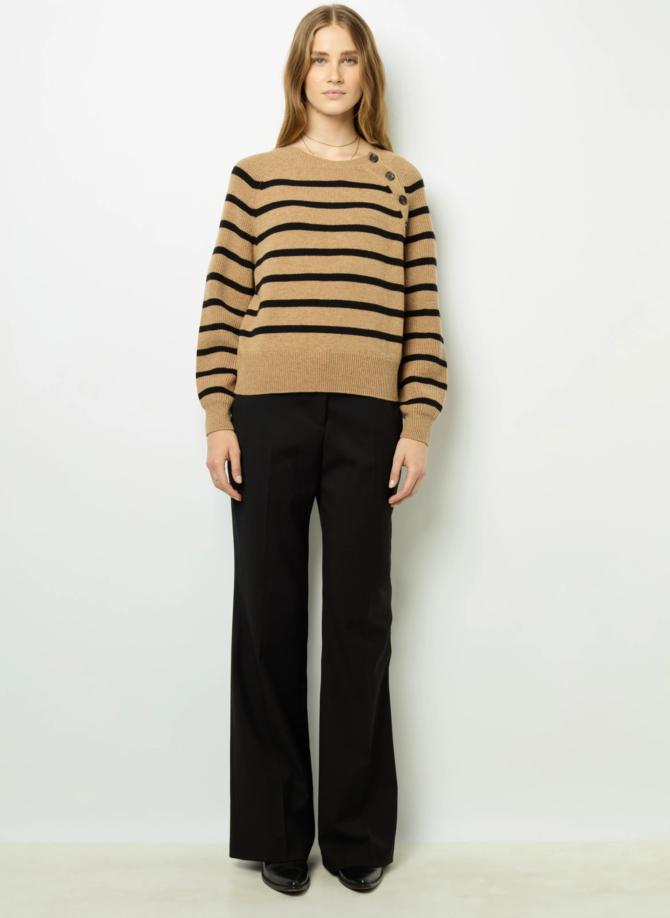 JENNA - Pull droit rayé en laine | Marron
