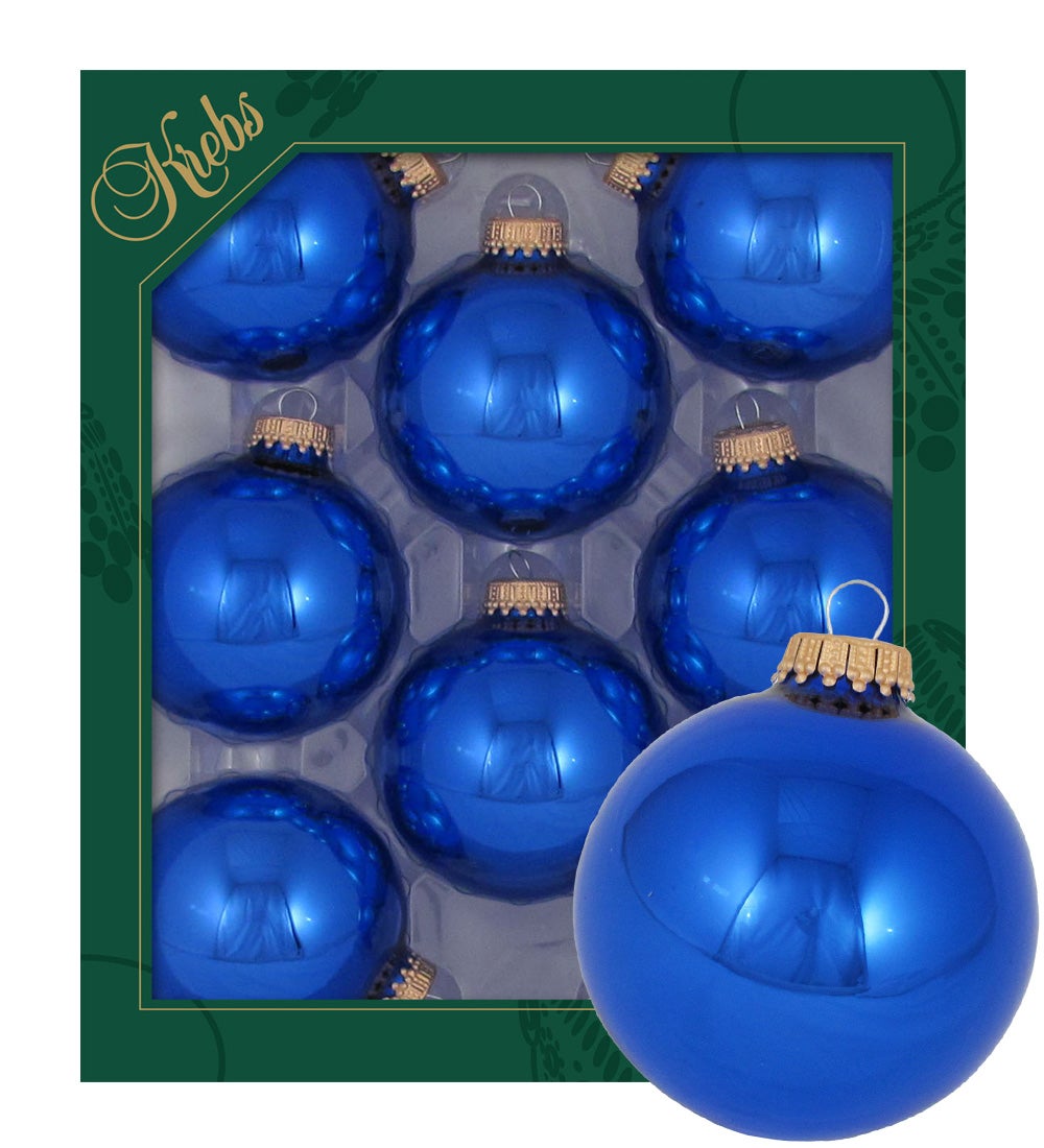 Koningsblauwe glanzende glazen ballen van 7 cm, effen, 8 stuks, kerstballen, kerstversieringen, kerstversieringen voor de kerstboom