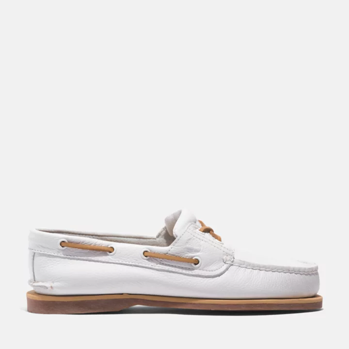 Chaussures bateau classique en cuir pour homme en blanc