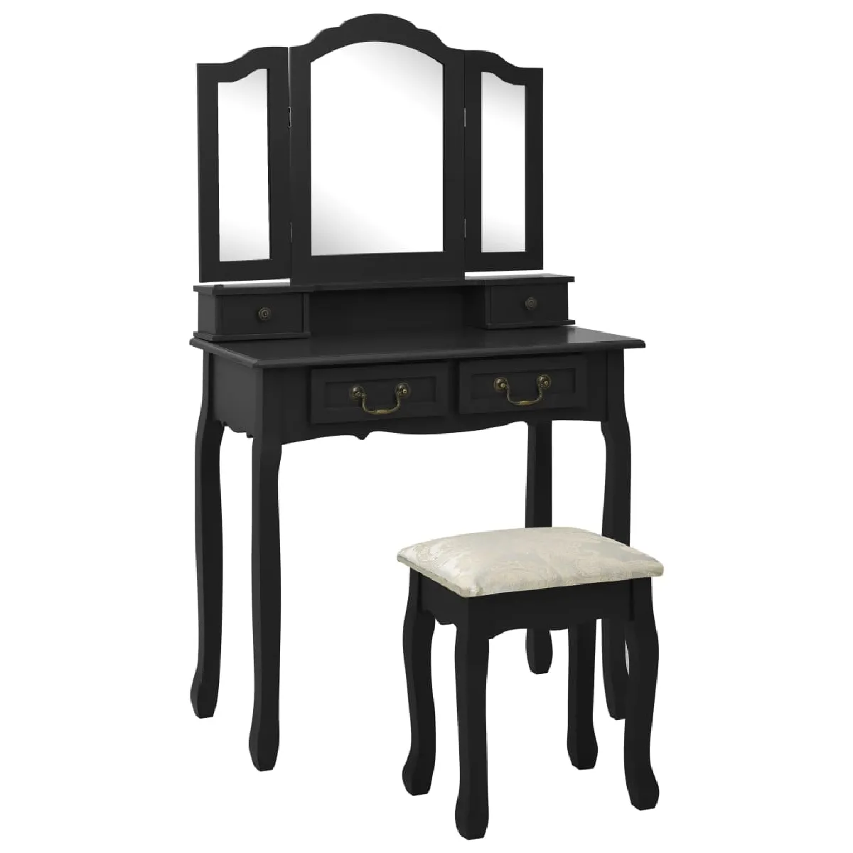 vidaXL Ensemble Coiffeuse et Tabouret - Noir