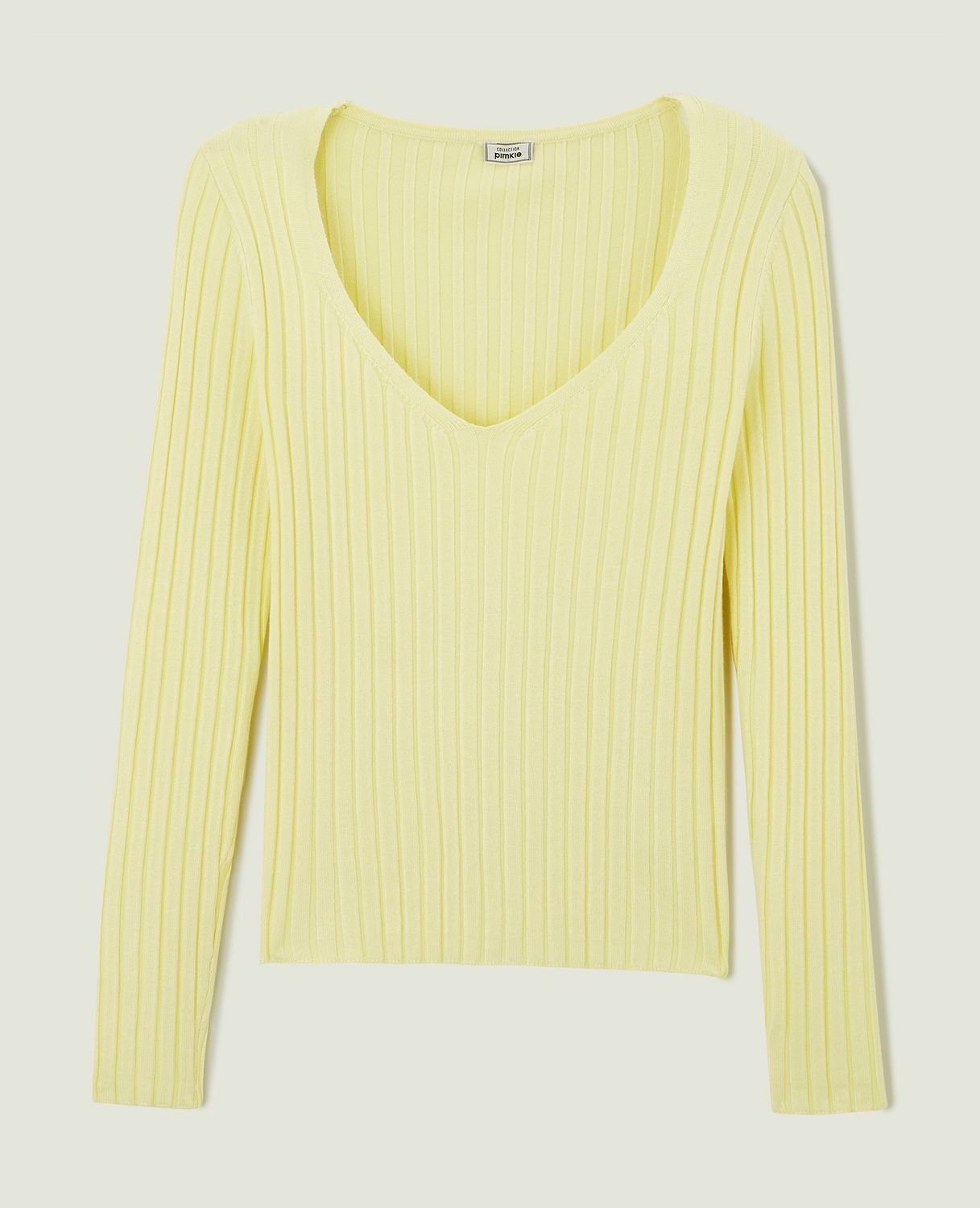 Pull col V maille côtes plates - Jaune