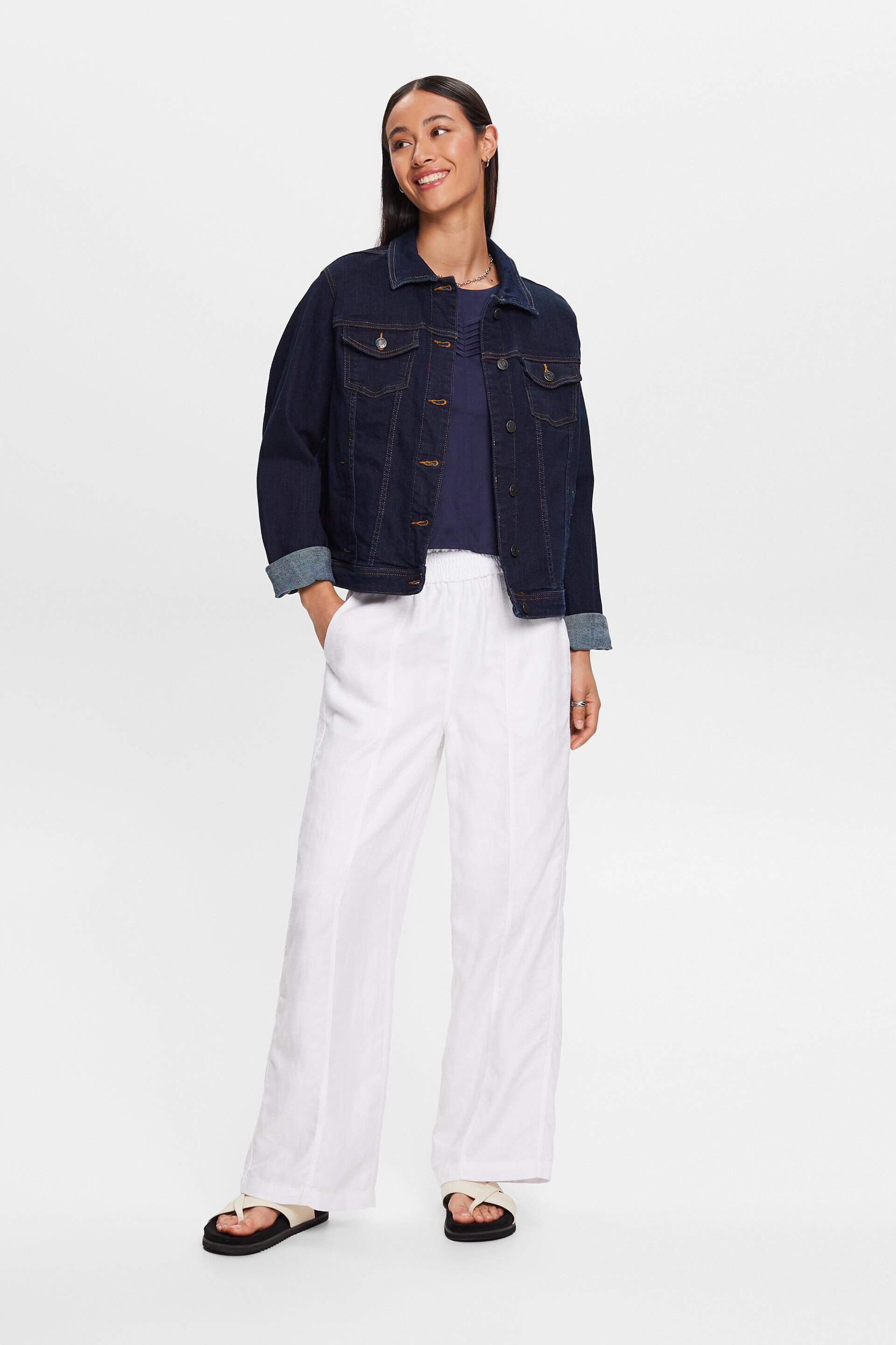 Pantalon à jambes larges à enfiler, lin mélangé