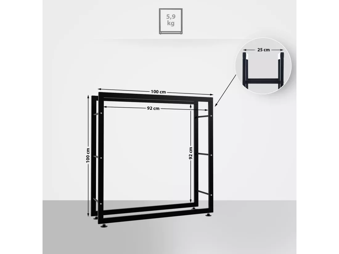 Etagère bois de cheminée - Métal - 100 x 25 x 100cm - Noir - Keri V2