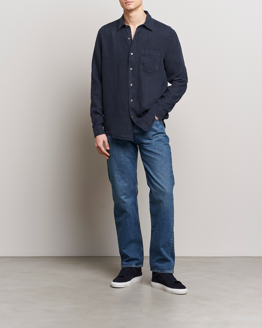 A Day's March Abu Linen Shirt Dark Navy