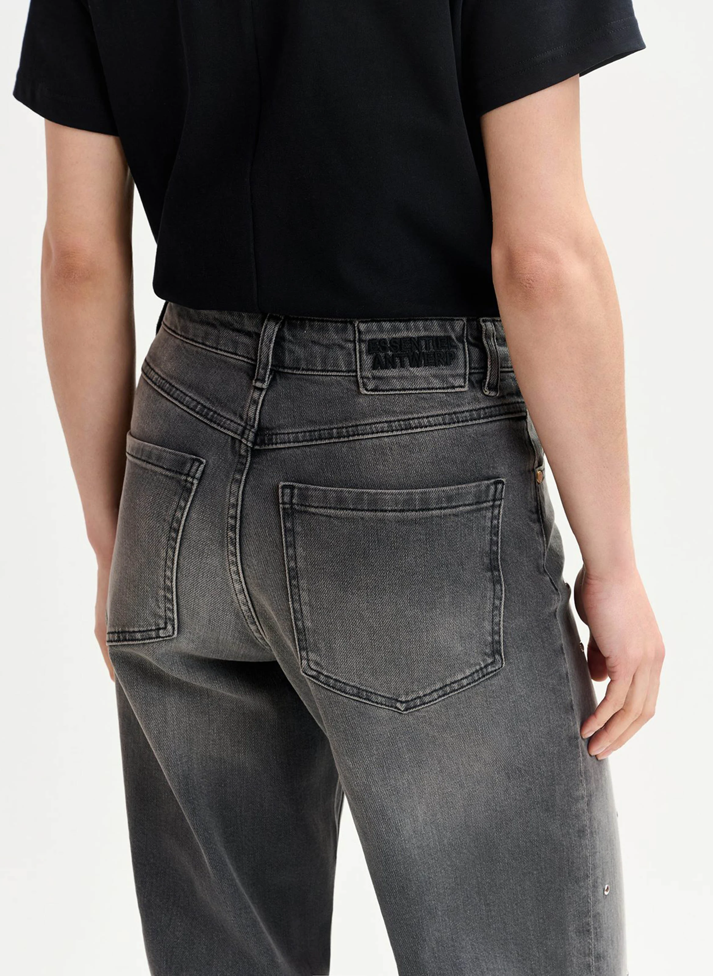 GARMENT - Jean droit orné d'œillets en coton mélangé | Gris