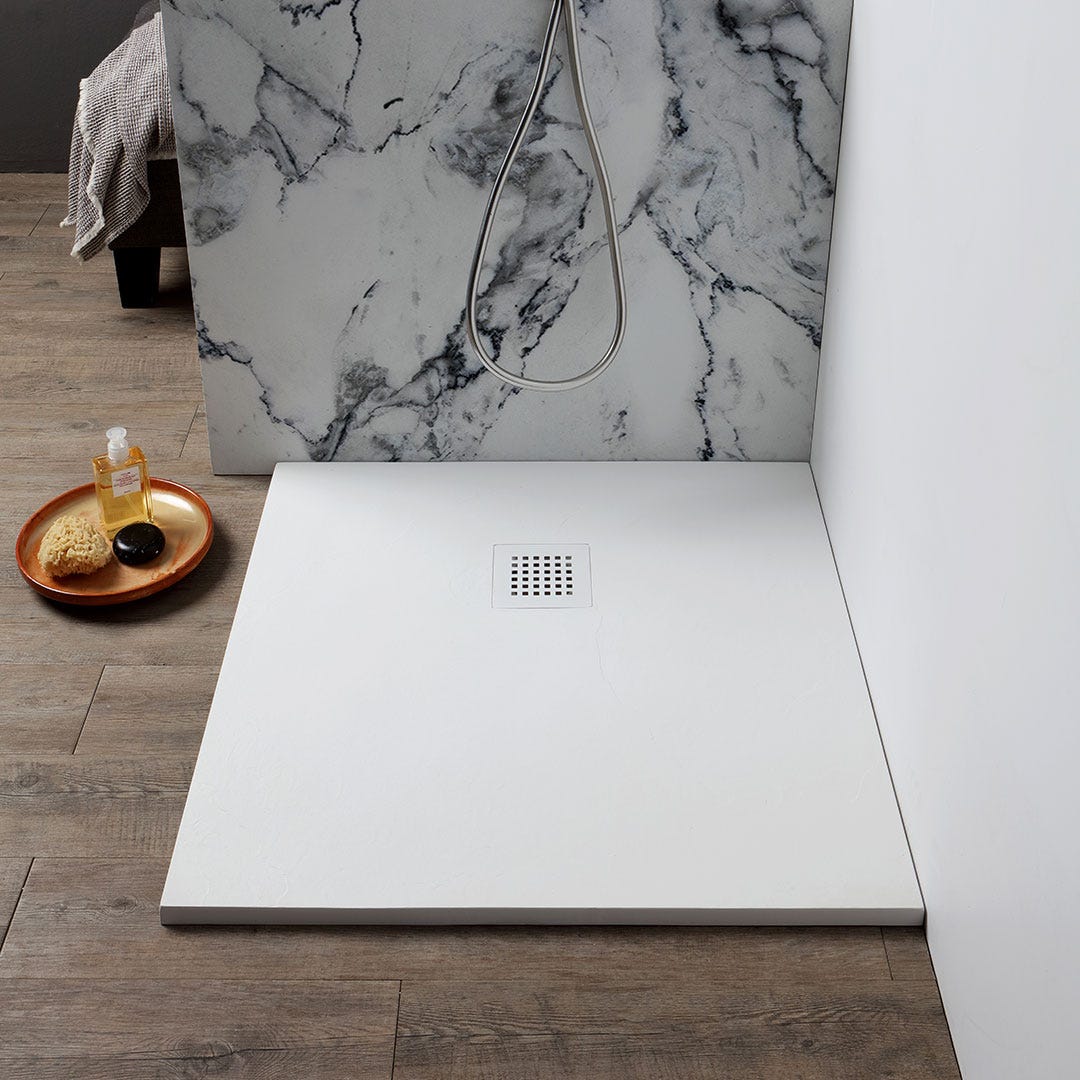 Douchebak wit 80x80 met steenlook van kunsthars | Muse