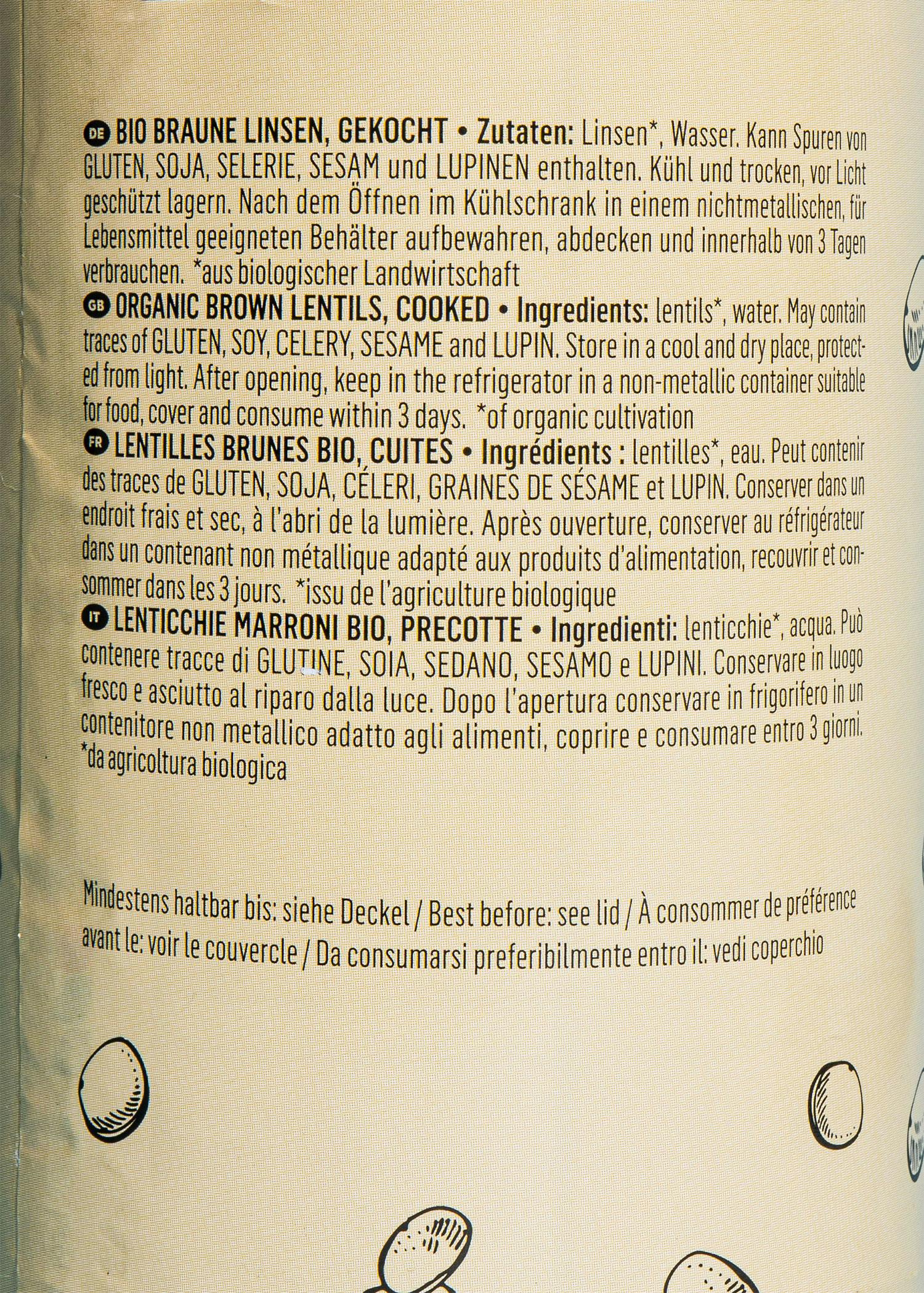 Braune Bio Linsen in der Dose 240 g