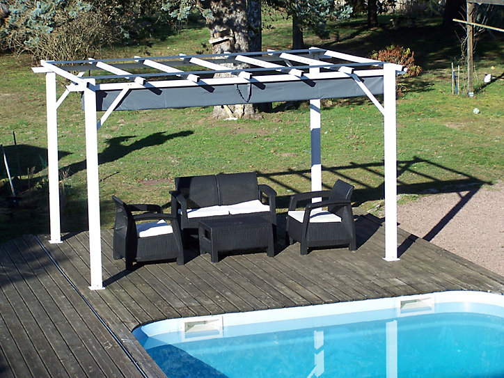 Pergola autoportante manuelle aluminium Habrita PER4030WG blanc et gris 4 x 3 m