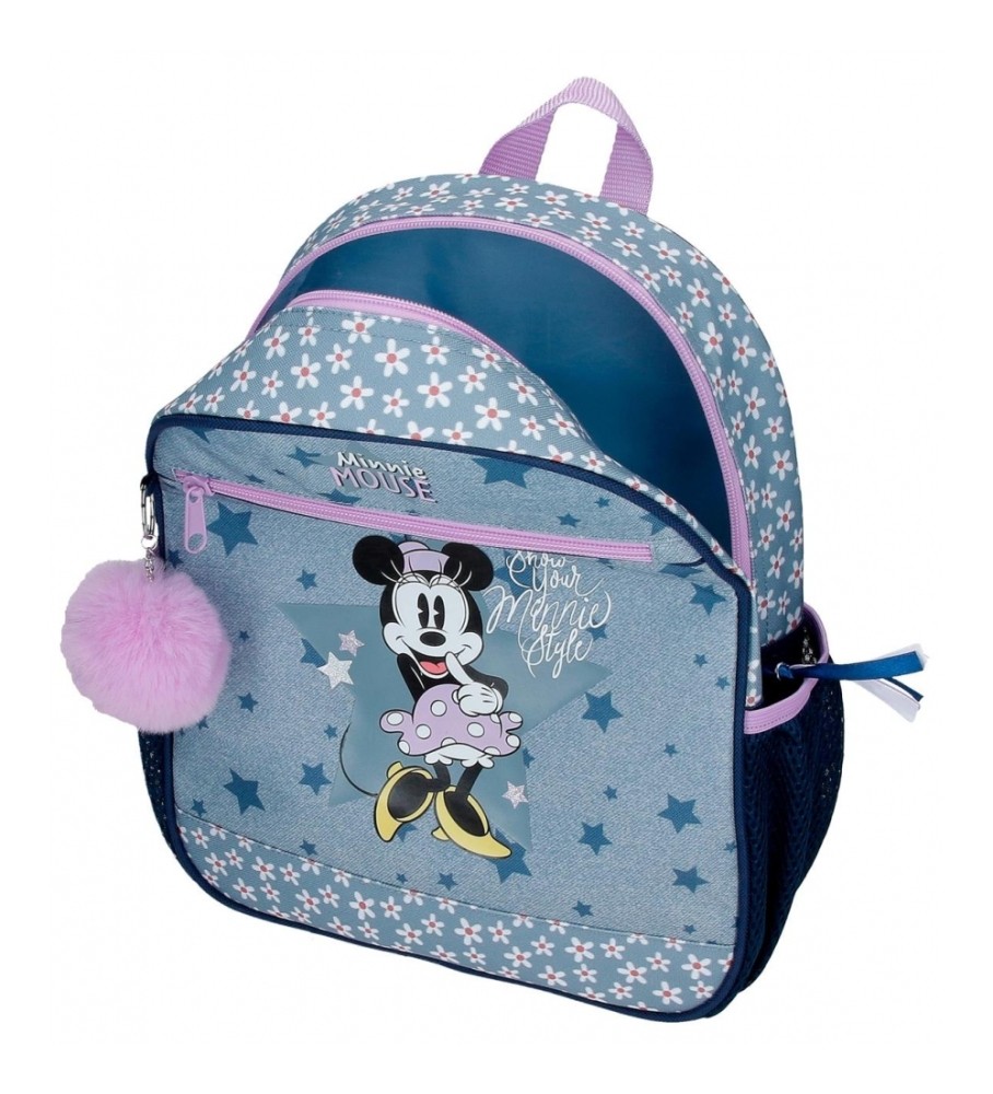 Mochila estilo Minnie da Disney, adaptável a um carro azul - 27x33x11cm