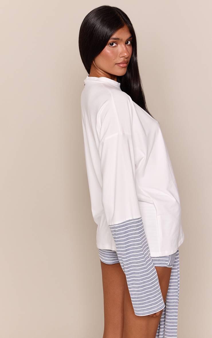 Gris T-shirt Oversize En Jersey À Rayures Contrastées