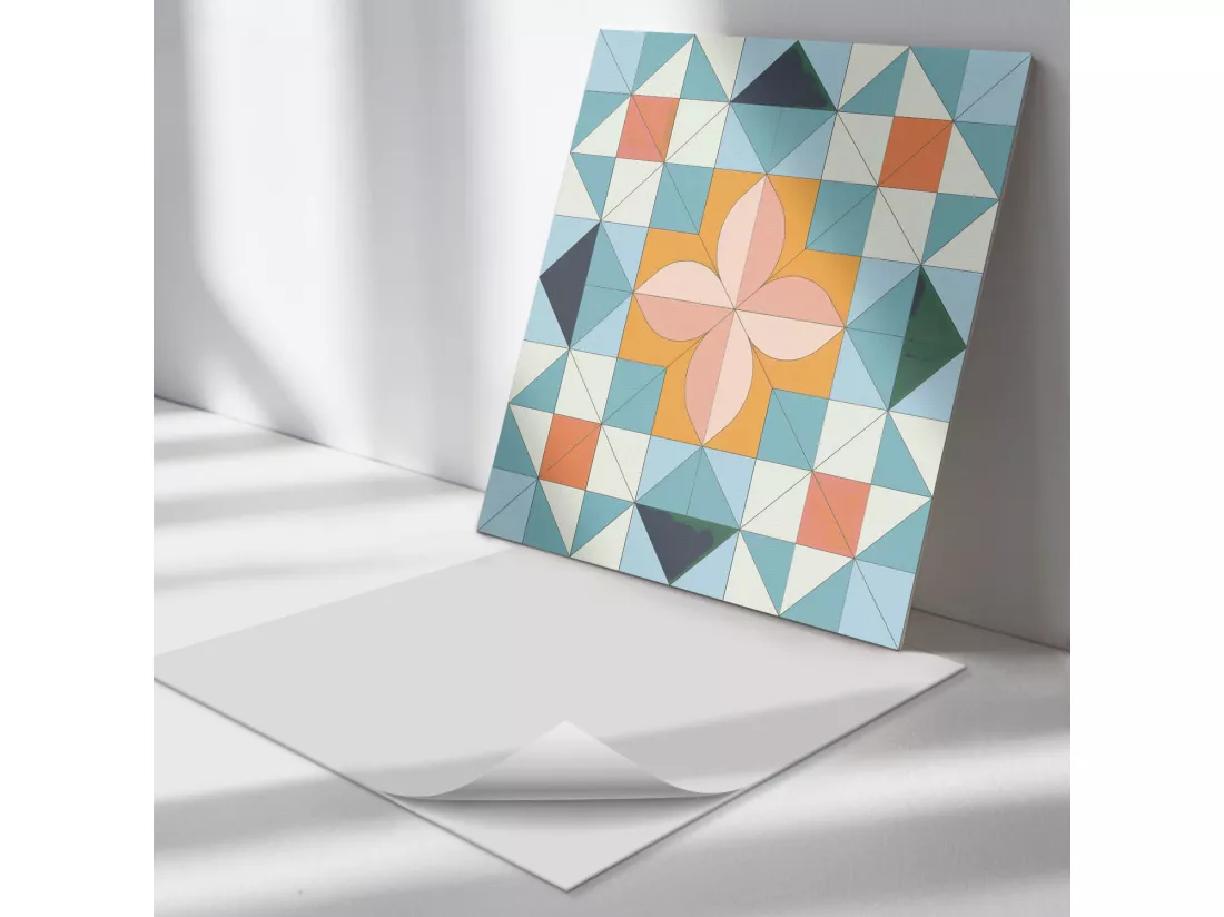Panneaux muraux autocollants en vinyle imperméable - 4 x 50 x 50 cm - Motif géométrique avec une fleur