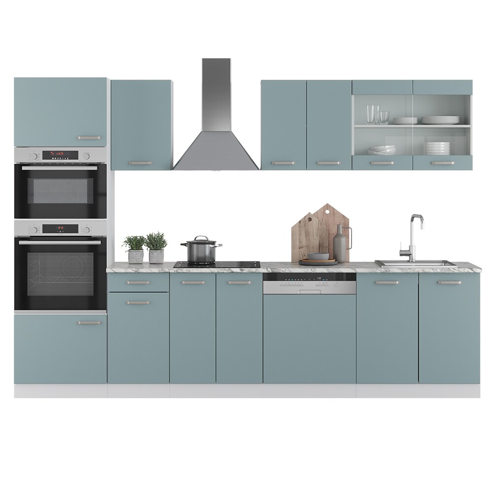 Vicco Küchenzeile R-Line Solid Weiß Blau Grau 300 cm modern Küchenschränke Küchenmöbel