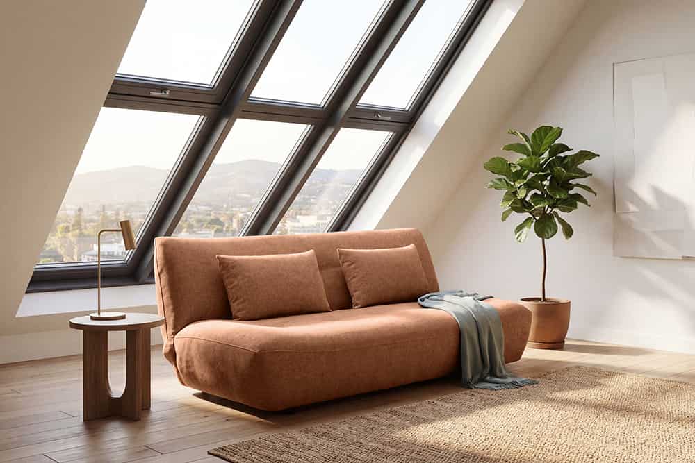 Modernes Schlafsofa ELYPSE 200cm rostbraun Chenillestoff 3-Sitzer Couch inkl. Kissen