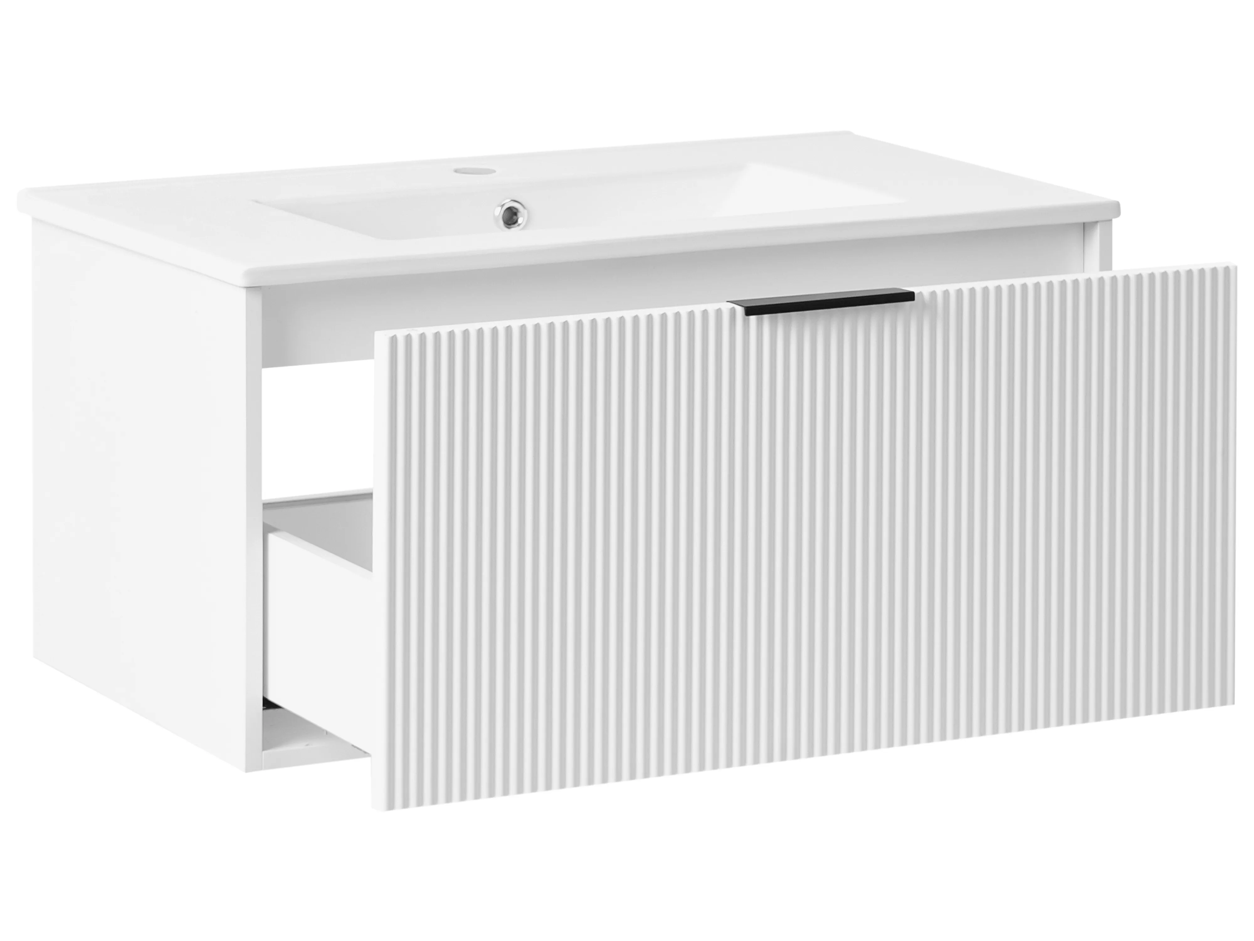 Wandgemonteerd meubel met wastafel met zwart handvat TILCARA Wit