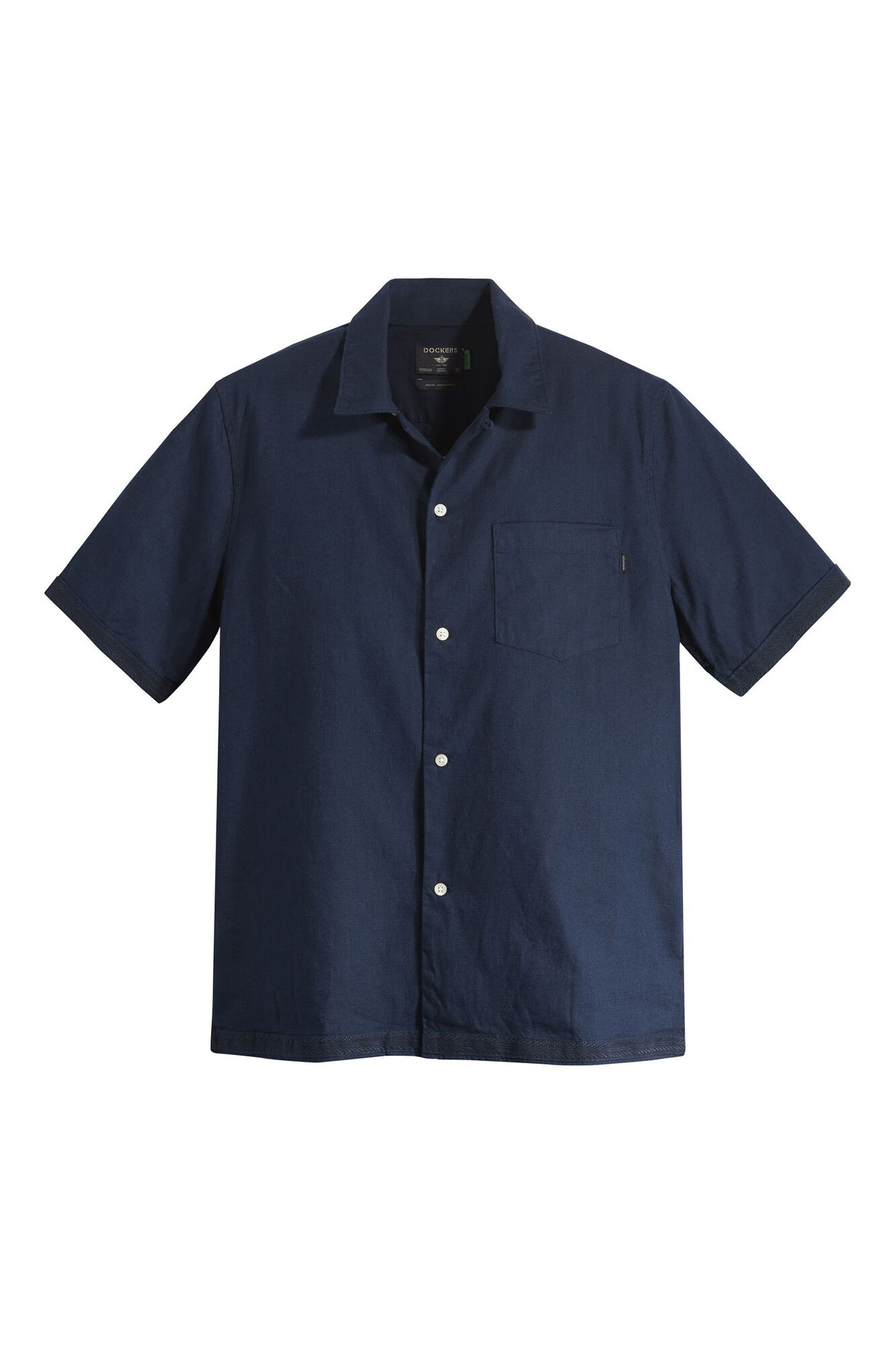 Camisa de gola aberta com modelagem regular - Azul marinho