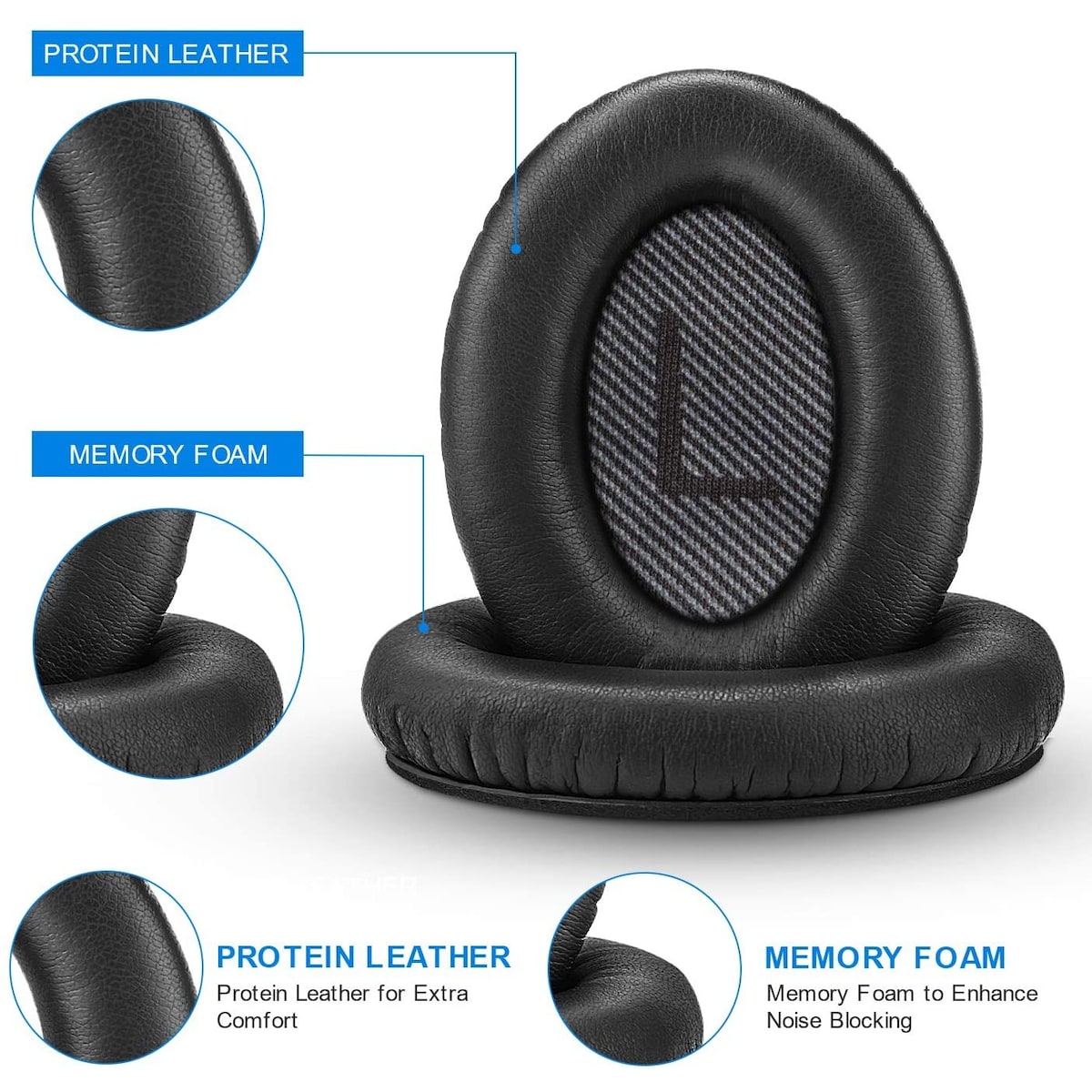 Kvalitets-øreputer for Bose QC 35/25/15 hodetelefoner 1 par Sort