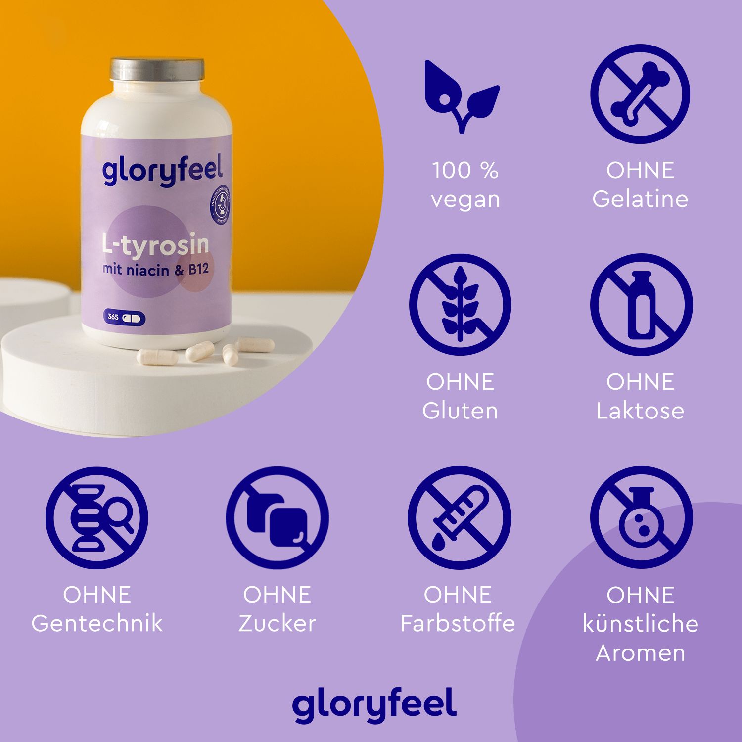 gloryfeel® L-Tyrosin + Niacin & Vitamin B12 Kapseln