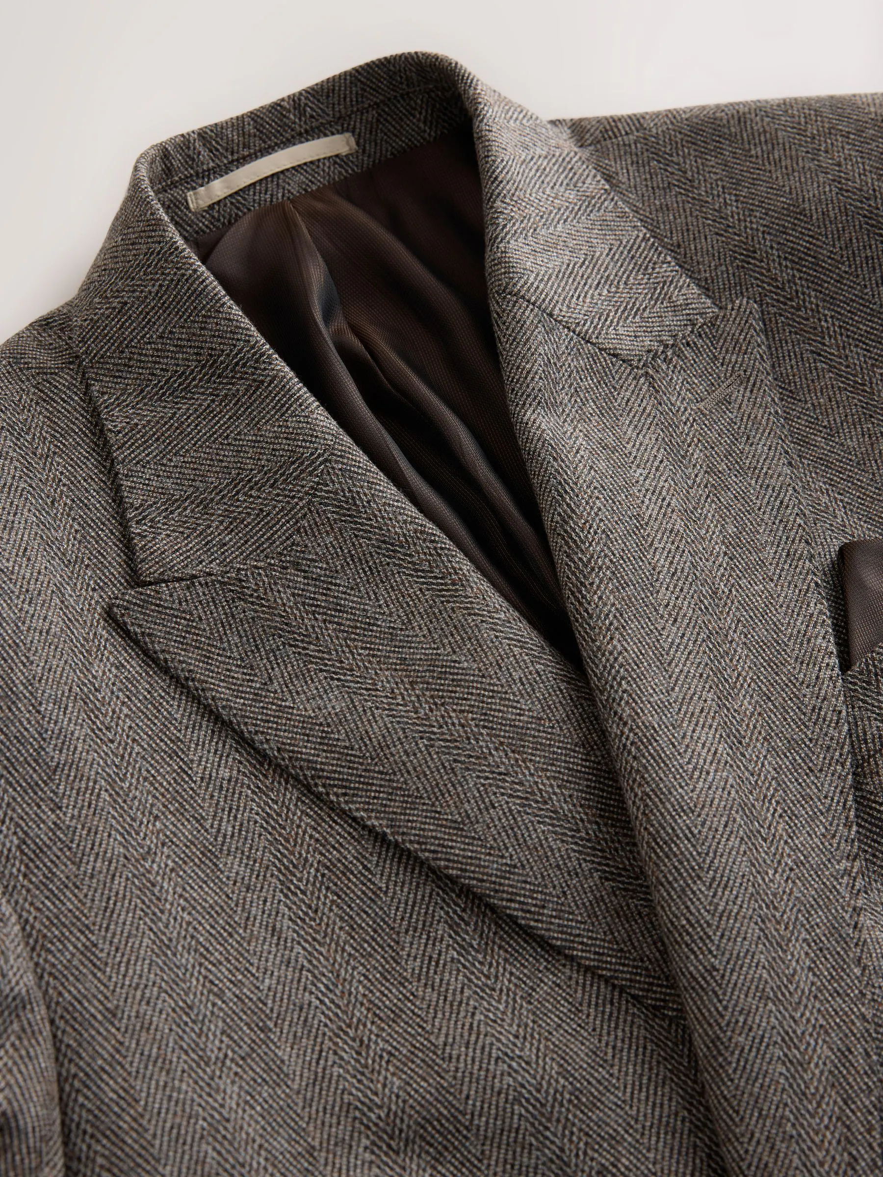 Taupe bruin - Double Breasted Signature Marzotto 100% Italian Wool Herringbone Suit Jacket