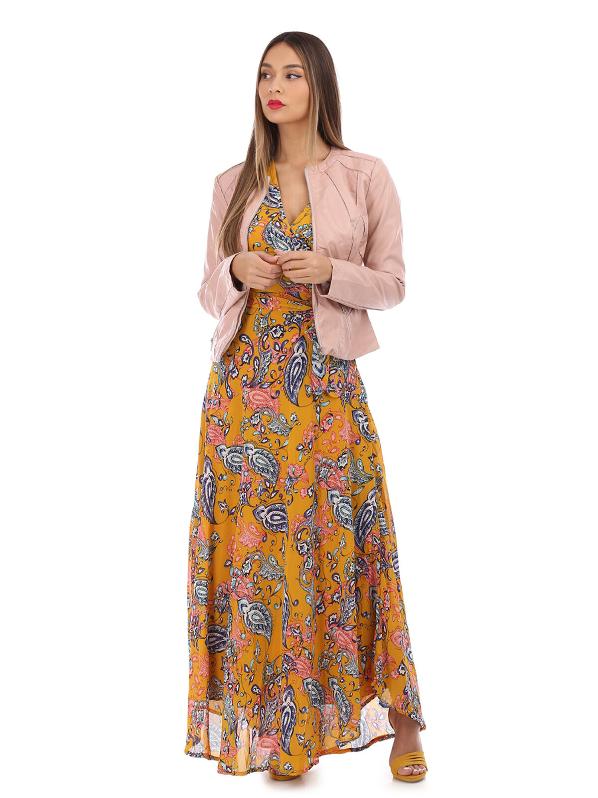 Veste en similicuir à détail tulle- Rose