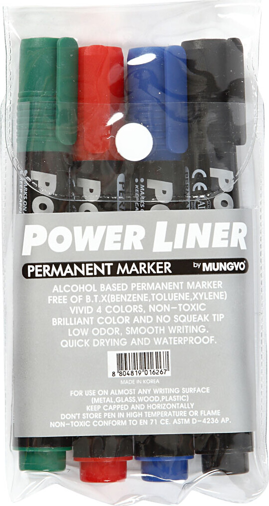 Permanent Marker - Tykkelse 1,5-3 MM - Sort - Blå - Grøn - Rød - 4 Stk