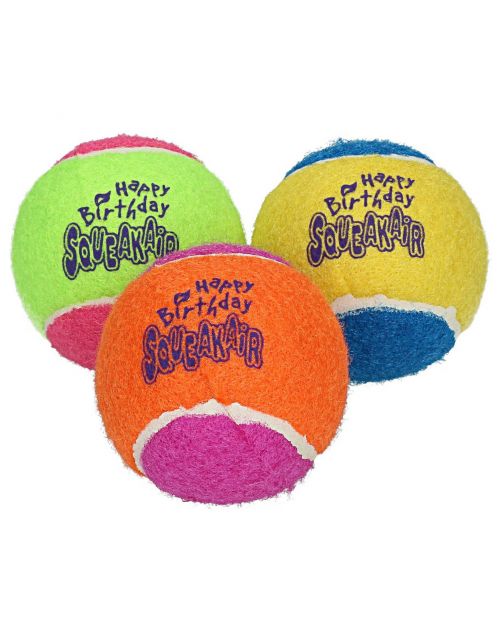 Kong Birthday Tennisballen - Hondenspeelgoed - Geel Groen Oranje Medium