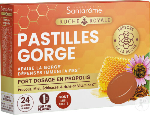 Santarôme Pastilles Pour Apaiser La Gorge Propolis/Miel 24 Pastilles