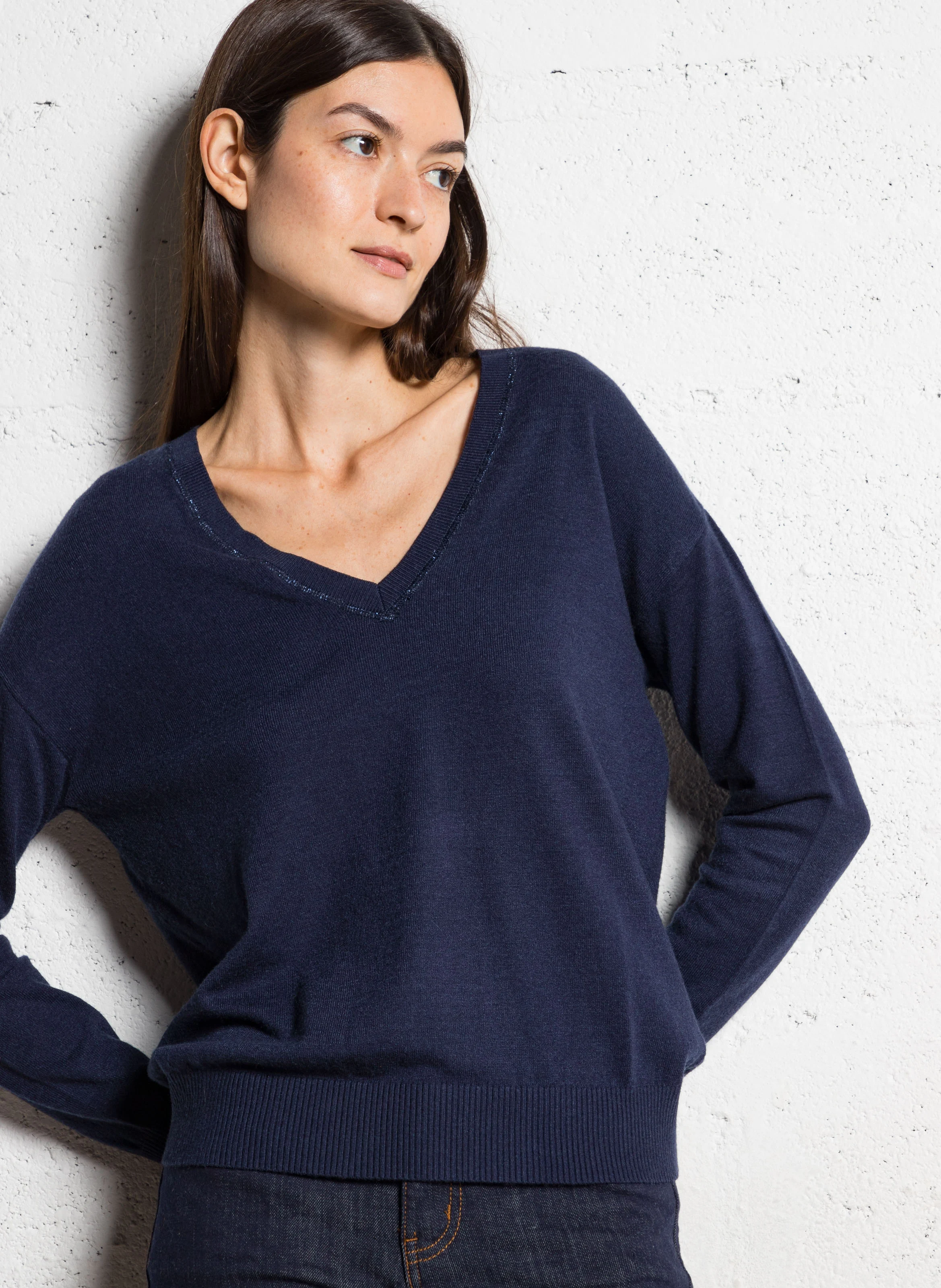 MARSENANO - Pull ample col v | Bleu