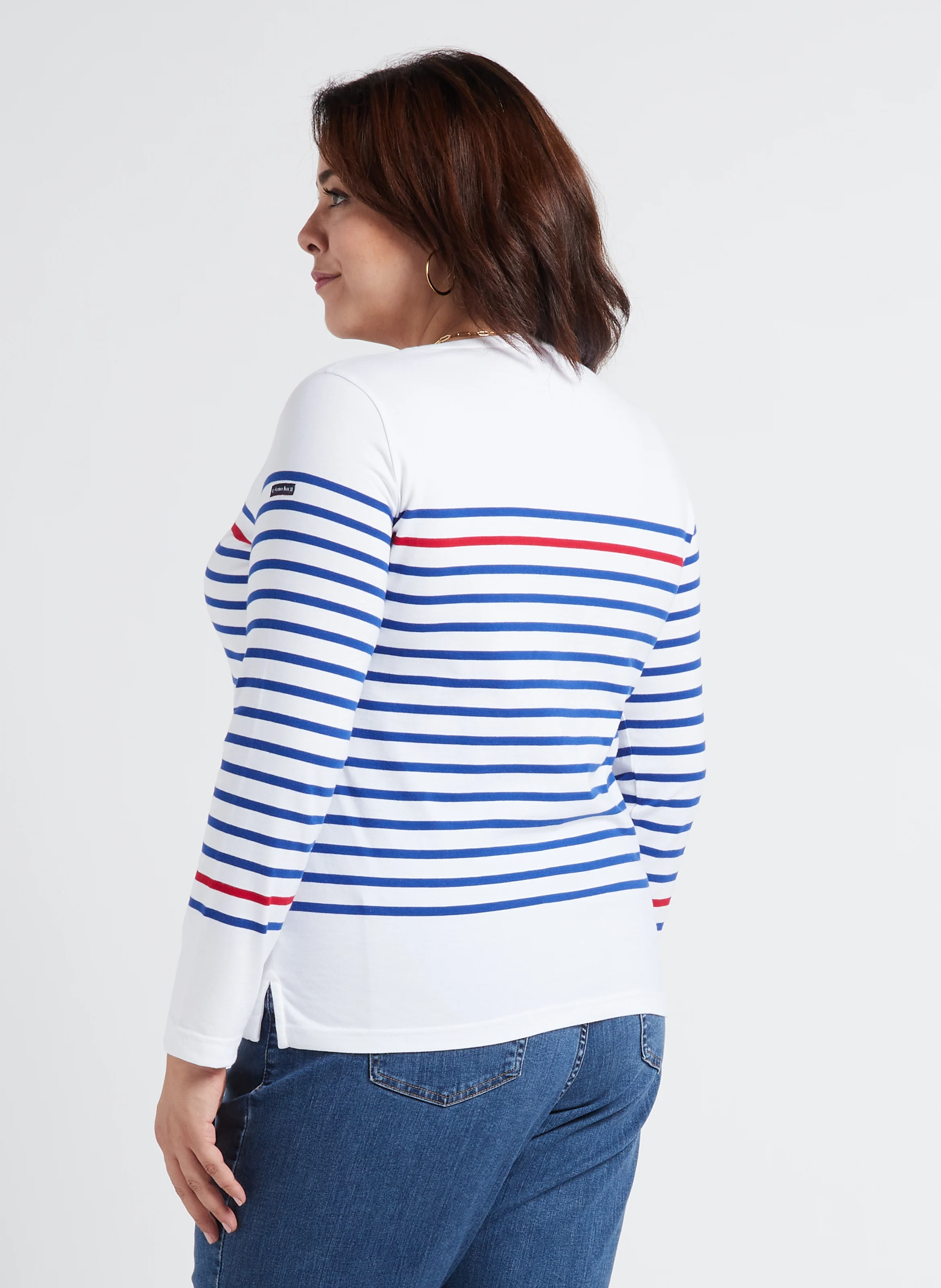 Marinière col rond manches longues en coton | Bleu