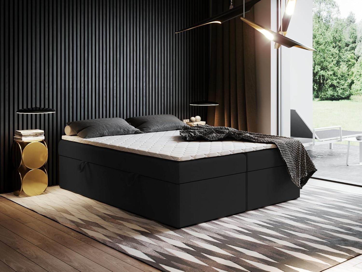 EWORA2 Boxspringbett mit Bettkasten (Stauraum) ohne Kopfteil, Komfortbett mit Bonellfederkern, Verschiedene Größen, Komforthöhe, gepolstertes Bett (190x200)