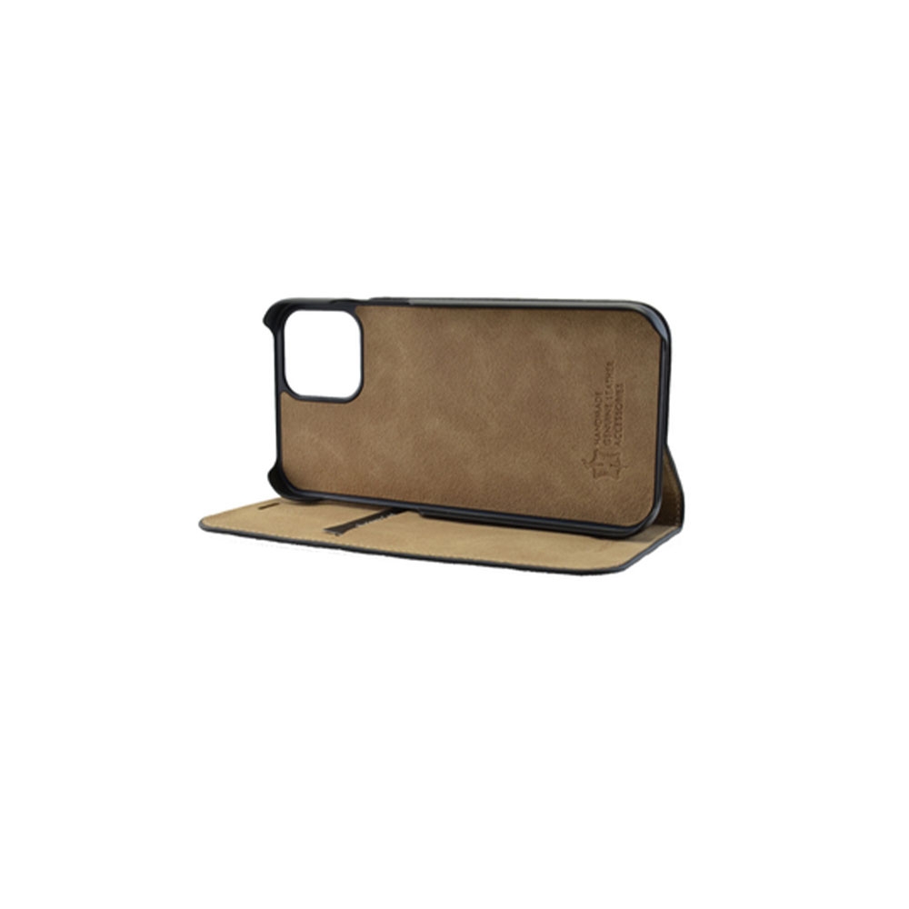 iPhone 12 / iPhone 12 Pro Echtleder Book Case Tasche Flip Cover (MARCIP12_6.1-M01) - Schwarz