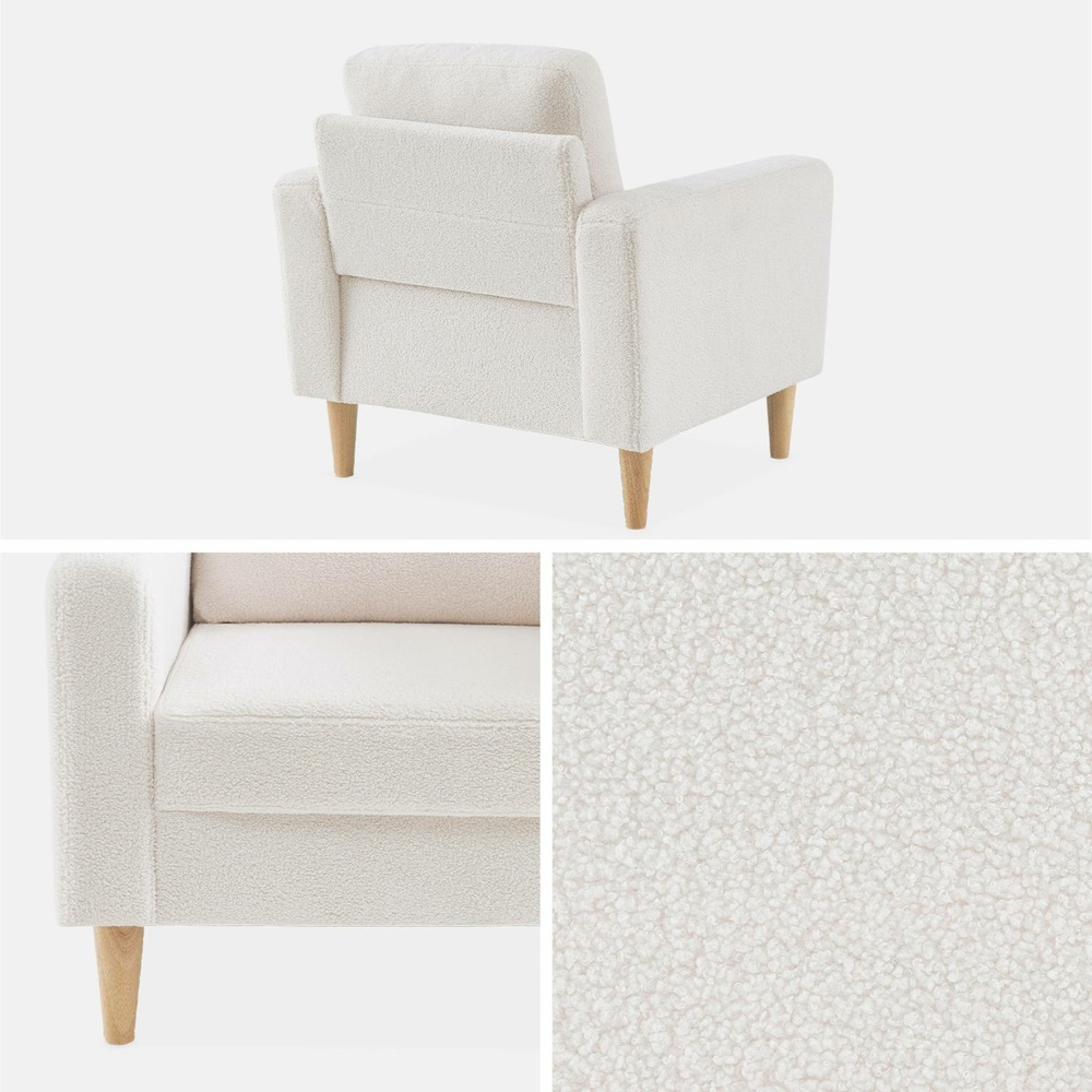 Fauteuil à bouclettes blanches. Scandinave - bjorn - canapé 1 place fixe droit pieds bois