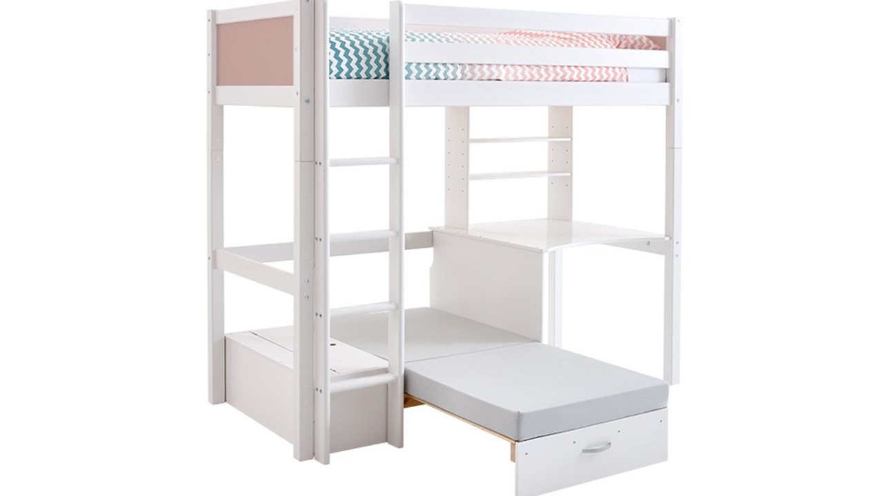 Hoogslaper Jip met bedbank en bureau wit/licht roze