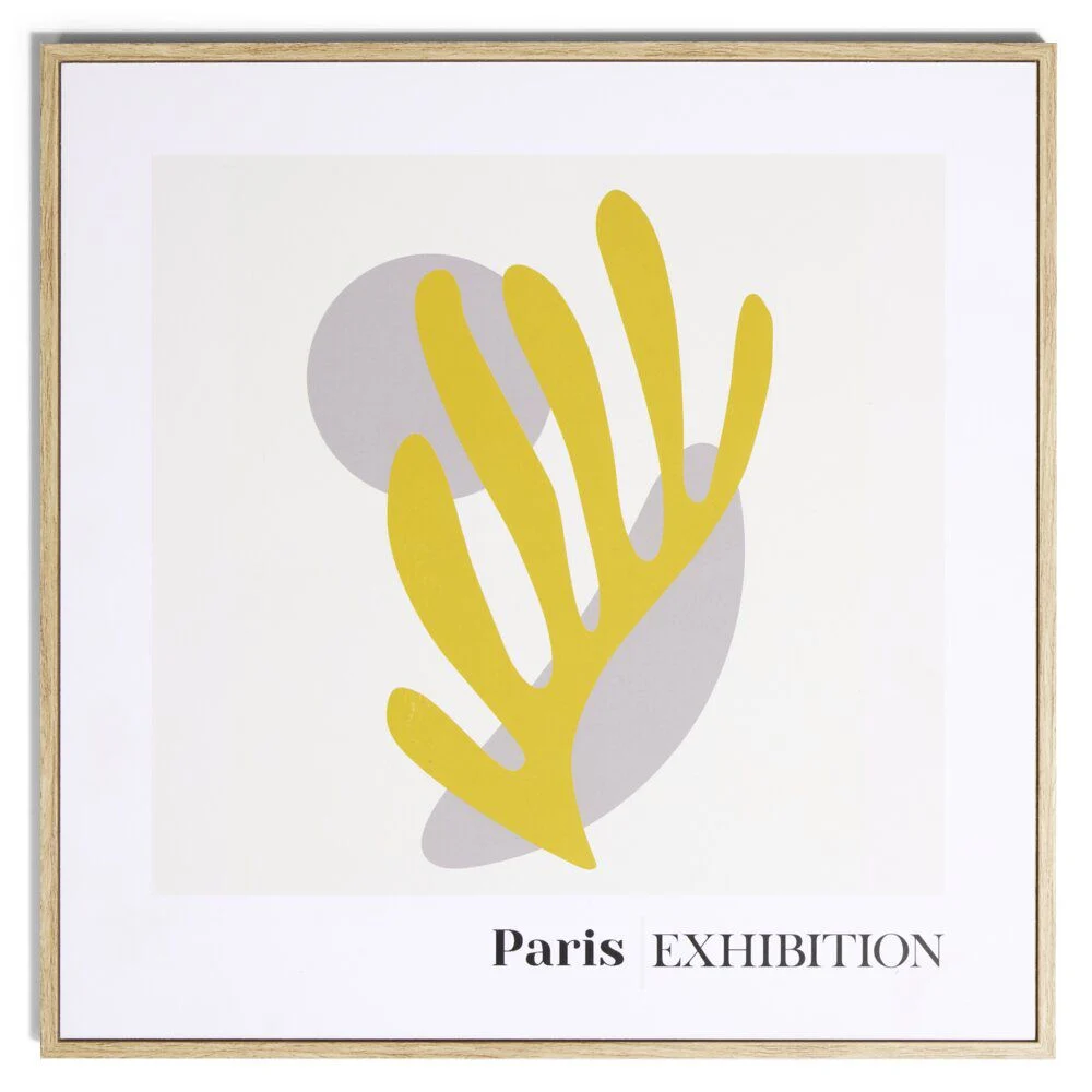 Cadre déco en bois inspiration Matisse jaune 30x30cm