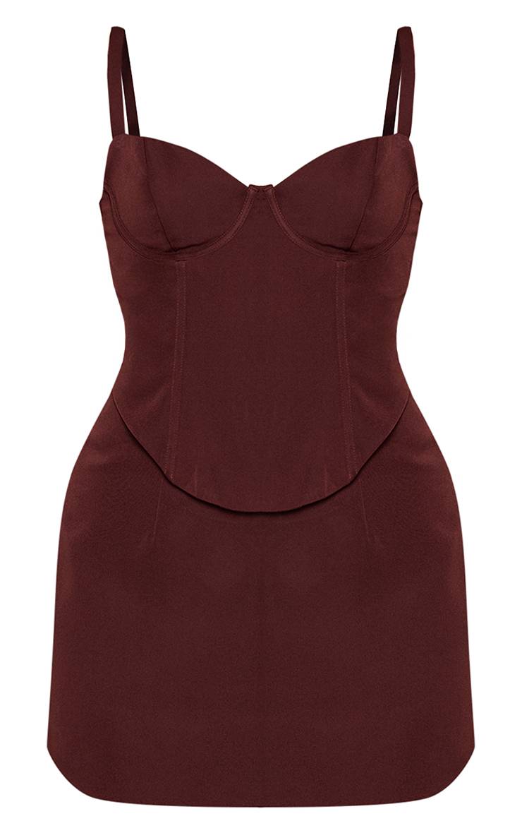 Chocolat Robe Moulante Courte En Tissu Tissé Avec Détail Corset