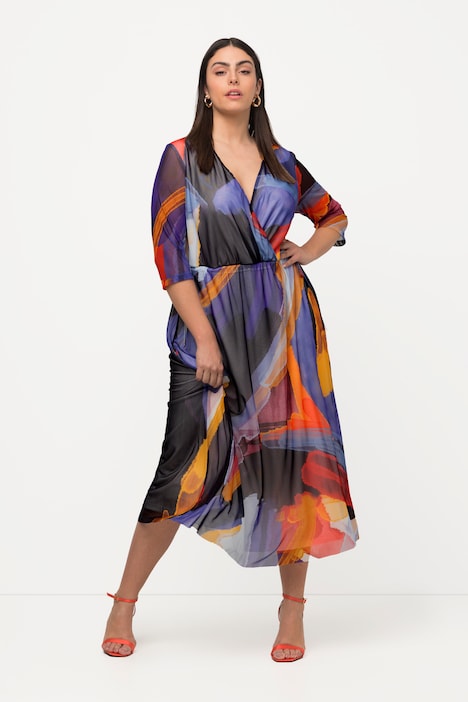 Midikleid, doppellagig, V-Ausschnitt, 3/4-Arm