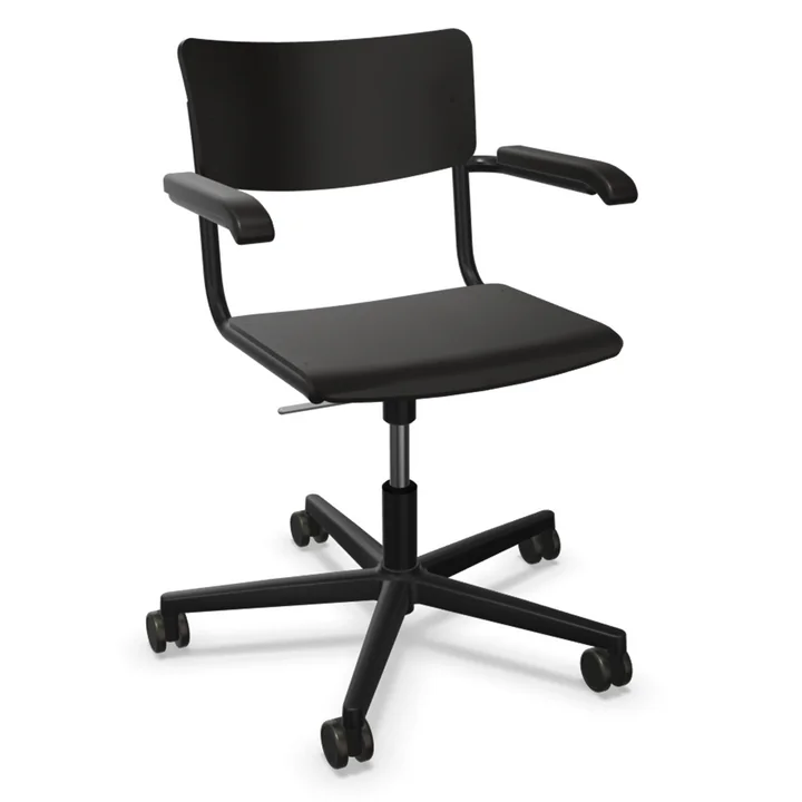 Thonet - S 43 FDR Bürostuhl mit Armlehnen, Alu schwarz / Buche schwarz gebeizt