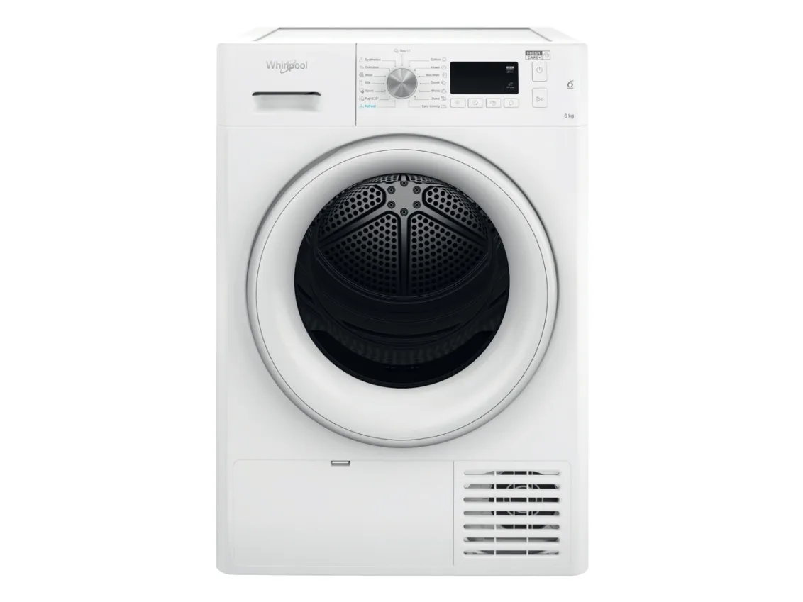 Whirlpool FFT M11 82 EE R, Fritstående, Front-læsning, Kondensering, Hvid, Knapper, Dreje, Højre