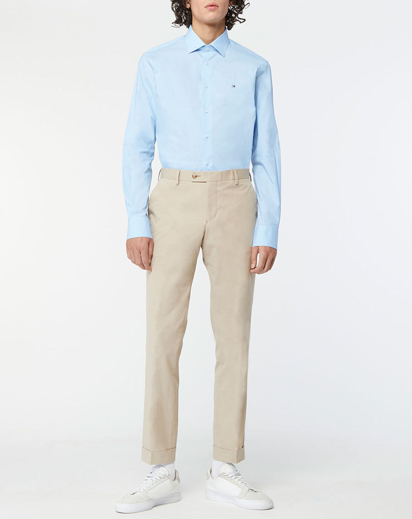 Tommy Hilfiger Chemise droite en Popeline 100% Coton Bio Solid bleu ciel