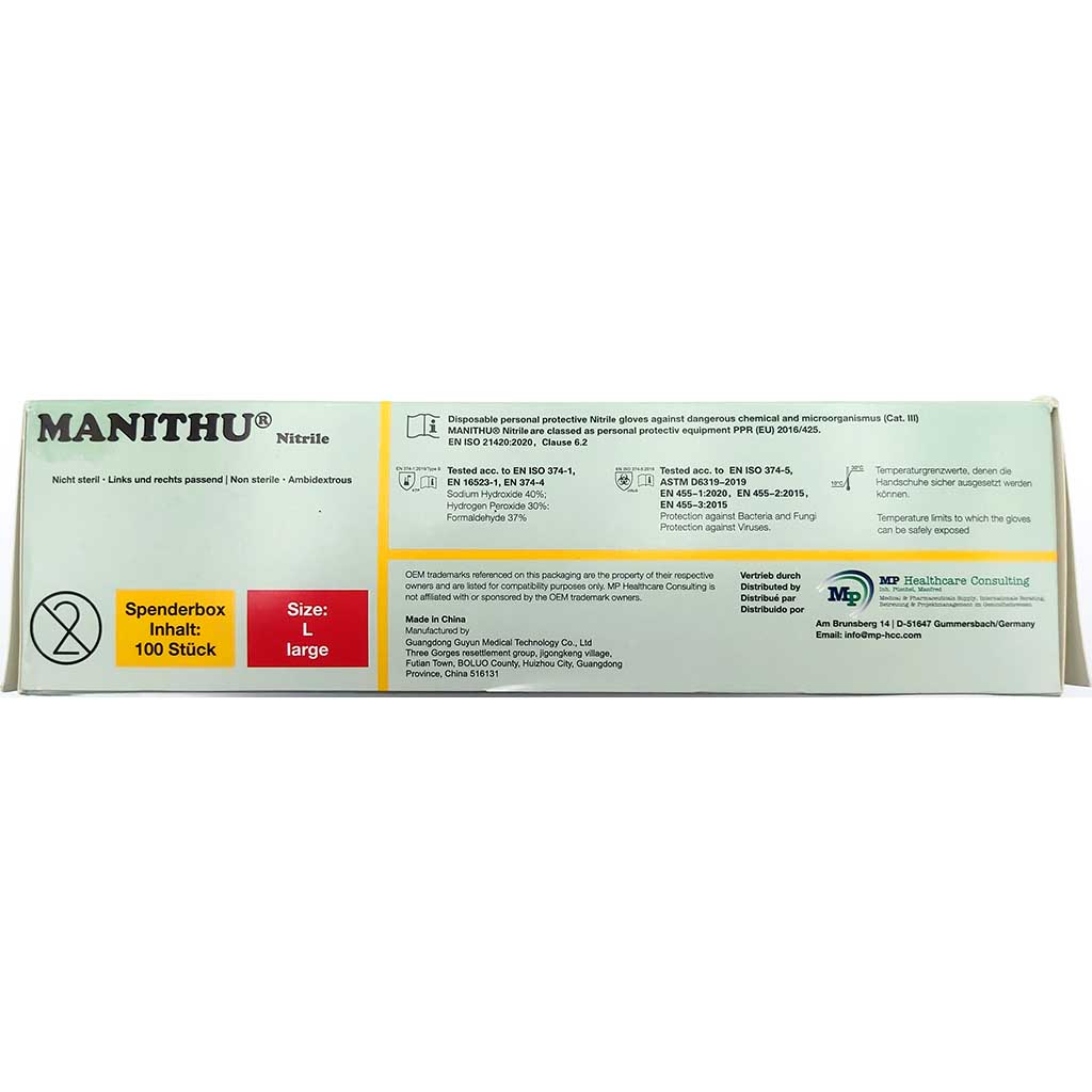 Gummihandschuhe Manithu Nitril-Puderfrei 100 Stück L